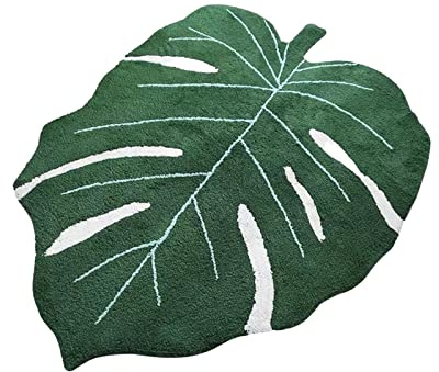 Monstera Leaf - Alfombrilla de baño antideslizante, suave, color verde, para decoración de baño, tamaño grande, 80 x 120 cm