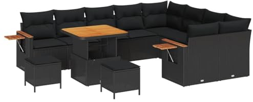 vidaXL Trädgårdsoffset med kudde med lagring Svart Poly rattan, Bekväm trädgårdsoffa, lätt utomhusset, modulär design, smidig soffa, väderbeständig utemöbel