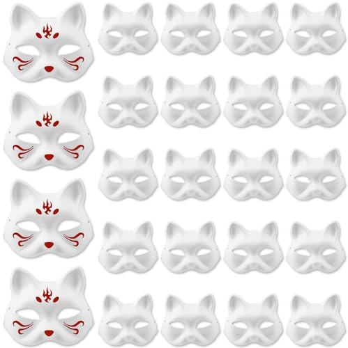 TNTGMG kattmasker, 24 stycken vita masker, gör-det-själv handmålade kattmasker, 18,8 × 16,5 cm, lätt tom ansiktsmask för maskerad karneval cosplay halloween, fest