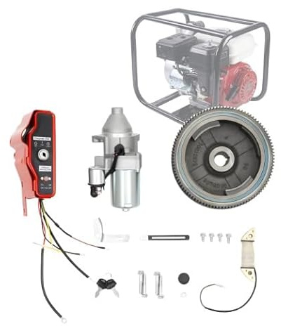Kit de arranque eléctrico Arrancador Motor de arranque – Juego completo de arranque con volante, interruptor de encendido y bobina de carga para Honda GX340 11HP y GX390 13HP – con interruptor de