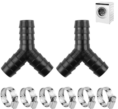 Set di 2 Raccordo a Y a 2 vie per Tubi, Adattatore di scarico per lavastoviglie e lavatrice, Include 6 Fascette Stringitubo, Resistente al Calore e ai Prodotti Chimici, Adatto a Tubi da 20mm