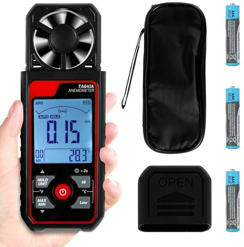 Digital Anemometer Windmesser mit LCD-Bildschirm Hintergrundbeleuchtung Handheld Windmessgerät zur Messung von Windgeschwindigkeit Temperatur