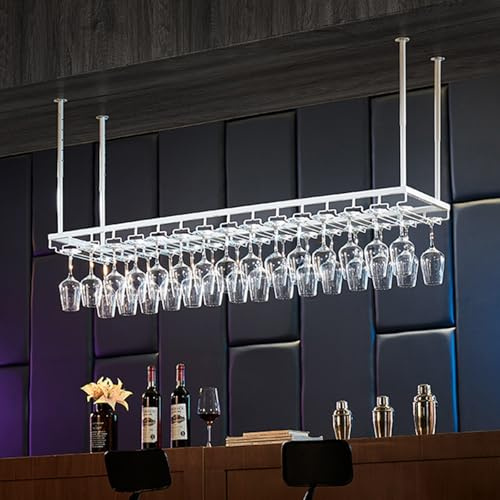 Portabicchieri Galleggiante con portabottiglie per liquori - Mensola espositiva sospesa a Parete per riporre i Bicchieri, Organizer per Cucina, Bar e Ristorante - Bianco (2)