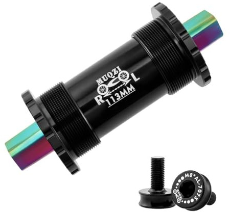 Movimento Centrale Perno Quadro Movimenti centrali for bici Cuscinetti in ceramica Asse in lega di titanio Assi conici quadrati 103/107/110/113/119mm Albero for bicicletta MTB(Black-113mm)