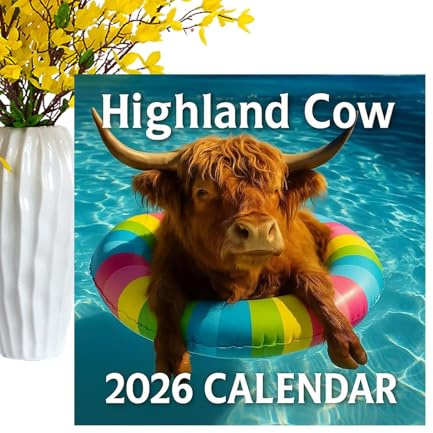 Calendario De Vacas De Las Tierras Altas 2026 - Calendario De Pared De 12 Meses Con Ado-rables Animales | Adorable Planificador Mensual De Vacas De Las Tierras Altas Papel Grueso Para Hogar, Oficina