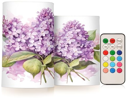 Mnsruu Bougies pilier vintage sans flamme avec minuterie à piles LED à changement de couleur lilas
