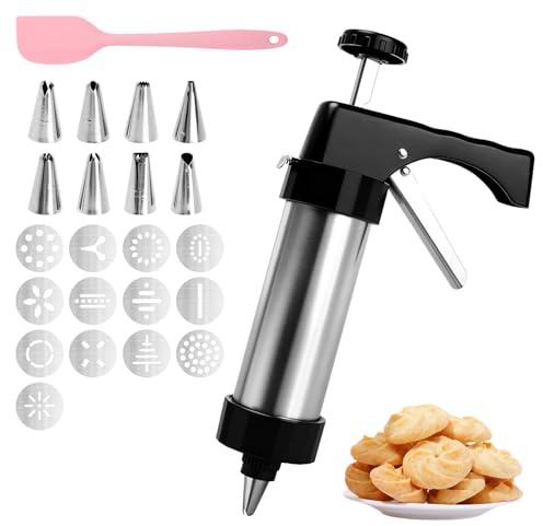 XRVRILE Máquina de Churros de Acero Inoxidable, Prensa para Churros con 13 Moldes y 8 Boquillas, Jeringa para Churros y Manga Pastelera, Kit Repostería para Postres y Galletas Caseras