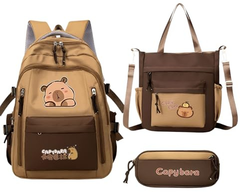 Tuxuseo Capybara ryggsäck | Cartoon Capybara skolryggsäck med pennfodral set – skrivtillbehör skolryggsäck set för elever ungdomar skolväg födelsedag flicka resa tonåring, b, Siehe Beschreibung