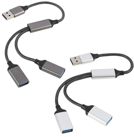 2 Pcs USB Splitter 2 Port, Double USB Adapter 1 Male to 2 Female Adapter, Dual Port Extension Hub USB 2.0 Data & Charging Cable for Laptop Desktop PC Mac Car Console Flash Drive Keyboard Mouse Printer