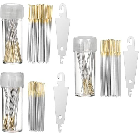 90 Pcs Cross Stitch Needles, Large Eye Sewing Needles in Transparent Box with 3 Needle Threader, Stainless Steel Embroidery Needles, Golden Color for Hand Sewing, Cross Stitching (22# 24# 26#)