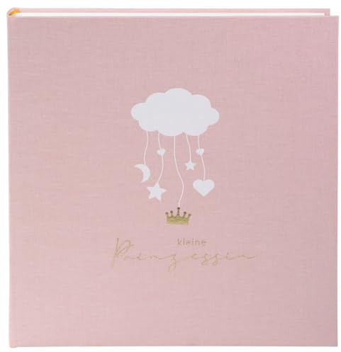 goldbuch 15 012 Babyalbum Wolkenpoesie Rosa, Baby-Fotoalbum 31 x 30 x 4 cm | Babyfotobuch mit rosa Leinen-Einband, weiße Wolke Goldprägung Kleine Prinzessin, 58 weiße & 4 illustrierten Seiten & Pergamin