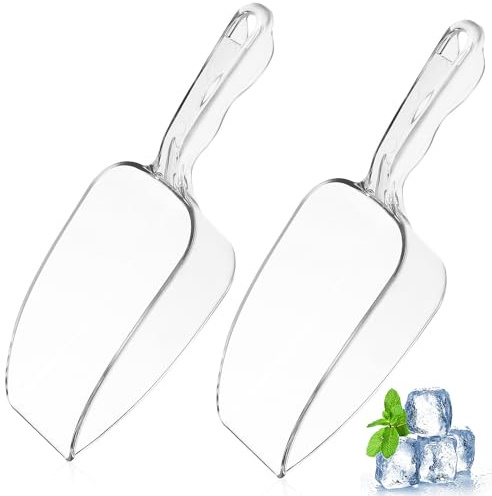 Cuchara de Hielo de Plástico Transparente en Juego de 2 Piezas | Base Redonda y Boca Plana, Fácil de Limpiar, para Helado, Dulces, Alimento y Cubitos