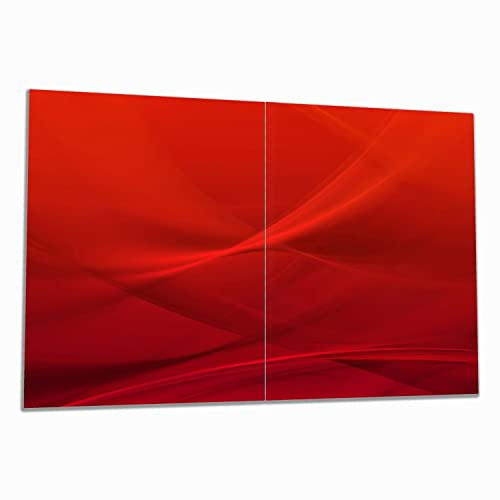 Wallario Herdabdeckplatte/Spritzschutz aus Glas, 2-teilig, 80x52cm, für Ceran- und Induktionsherde, Abstrakte rotes Muster - roter Stoff