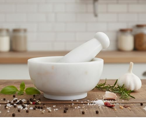 KLEO 15,2 cm breit (für große) weiß natur Marmor Stein Mörser und Pistill Set wie Spice, Medizin Grinder Kartoffelstampfer - Mortar Pestle Set