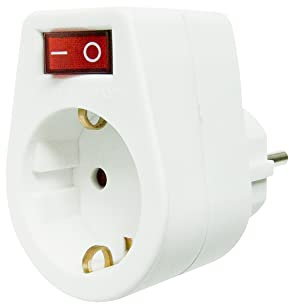 Garza Power - Adaptador con toma de Tierra y con Interruptor, formato Blíster, color Blanco