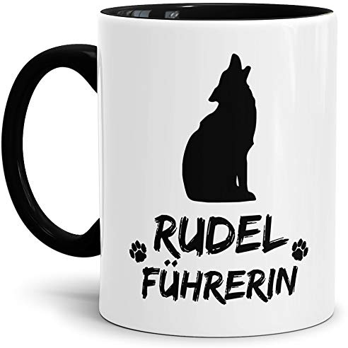 Wolf-Tasse Rudelführerin Innen & Henkel Schwarz/Hunde-Tasse/Tasse mit Spruch/Schön/Mug/Cup/Beste Qualität - 25 Jahre Erfahrung