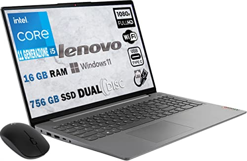 Lenovo Ordenador portátil, PC portátil CPU Intel i5 12Th Gen, 10 Core, 16 GB RAM, pantalla Full HD de 15,6, SSD Nvme de 750 GB, Windows 11 Pro, Office Pro + ratón inalámbrico