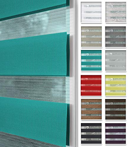 Home-Vision® DuoRollo Klemmfix, Doppelrollo ohne Bohren mit Klämmträgern, DuoRollos für Fenster und Türen (Türkis, B45cm x H150cm)