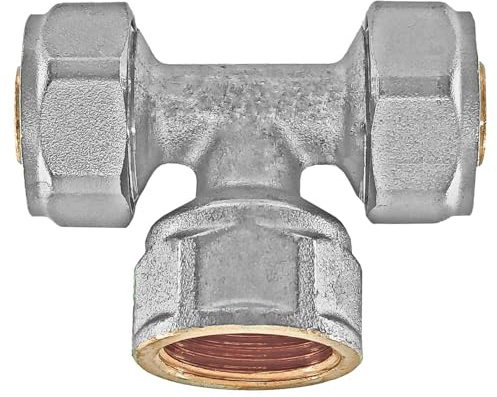MegaHaustechnik T-Stück mit 1/2 Zoll Innengewinde IG Schraubfitting für Mehrschichtverbundrohr 20x2 mm (AußenØ x Wandstärke) aus Messing Verschraubung Trinkwasser geeignet