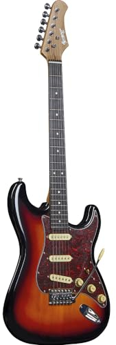 SPENCER BY EKO ST10 SUNBURST, E-Gitarre, Korpus Pappel, Hals Ahorn, Griffbrett in Resin, 3 Pickups S-S-S, Lautstärke- und 2 Tonregler, 5-Wege Blade-Switch, Tremolo-Brücke, Farbe Sunburst