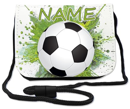 Maus-Design Kinder Brustbeutel Fußball mit Name personalisiert | Schriftartwahl, Klettverschluss, Schnur zum Umhängen, Klarsichtfach