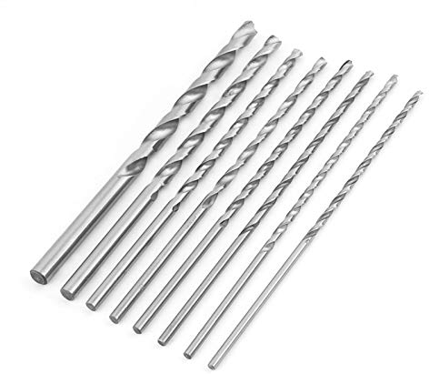 Punte trapano per legno extra lunghe 8 pezzi, trapano elicoidale extra lungo in acciaio ad alta velocità 4-10 mm per legno