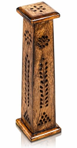 Räucherstäbchenhalter aus Holz und Kegelbrenner, Turm, groß, organisch, umweltfreundlich, Aschefänger, Agarbatti-Halter, rustikaler Stil, handgeschnitzt für Meditation, Yoga, Aromatherapie, Zuhause