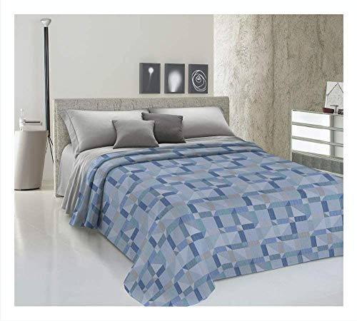 PELLECCHIA COLORI Telo Copriletto Primavera/Estate in Piquet, Made in Italy | 100% Cotone Jacquard| Ideale Come Telo Arredo, Coperta Salva Letto Fantasia Geometrica Azzurro, Matrimoniale (260 x 280)