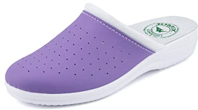 JOMIX Ciabatte Donna Casa Comode Sanitarie Ortopediche Zoccoli Infermiere Ospedale Scarpe Lavoro Pantofole Punta Chiusa Eco-Pelle ITD1752 (D Lilla, 35)