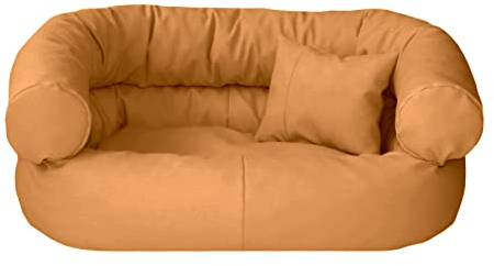 Juelle Hundebett aus Kunstleder Kissen für große Hunde Ausziehbarer Bezug, Kuscheliges Hundesofa, Hundebett Fergus S-XXL (100x80cm, Sonnenbeige)