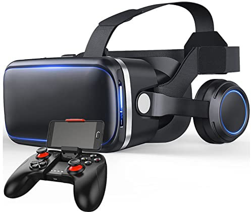 RSGK Gafas VR, Gafas VR 3D Adecuadas para televisión, películas y Videojuegos, Auriculares VR con Control Remoto, Compatible con teléfonos móviles de 4.5-6.0 Pulgadas