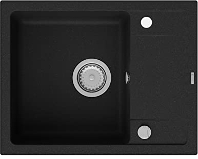 GRANMASTER Smart Spülbecken Küche - mit 1 Becken - Granitspüle mit Siphon Waschbecken Küche - Einbauspüle Arbeitsplatte Küchenspüle 67x44x16,4 cm Spüle Schwarz mit Abtropffläche