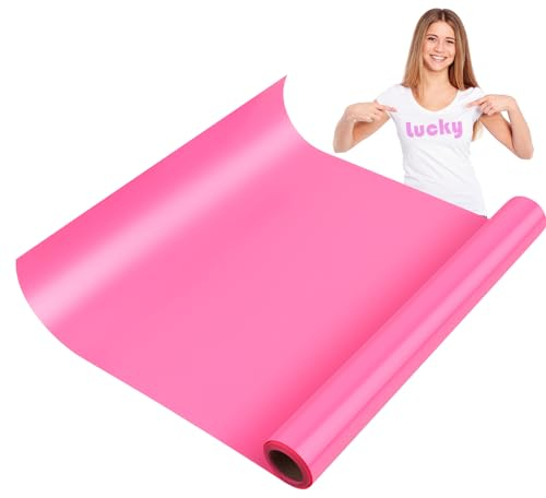 KEWUZY Lámina para plóter textil rosa, 30,5 cm × 5 m, vinilo de transferencia térmica, lámina de transferencia, lámina flexible para plancha, prensa caliente, camisetas y más telas, patrón DIY