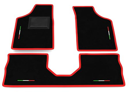 Tappetini compatibili con Alfa romeo 33 1983-1994 - posteriori uniti, ricamo bandiera Italia, kit tappetini auto personalizzati, set tappeti in moquette, bordo rosso.