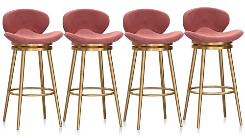 Rosa barstol, Velve 360° svängbara barstolar, bänkhöjd med låg rygg och guldbas för köksö, pub, matsal, 4 st, 25,6'' H