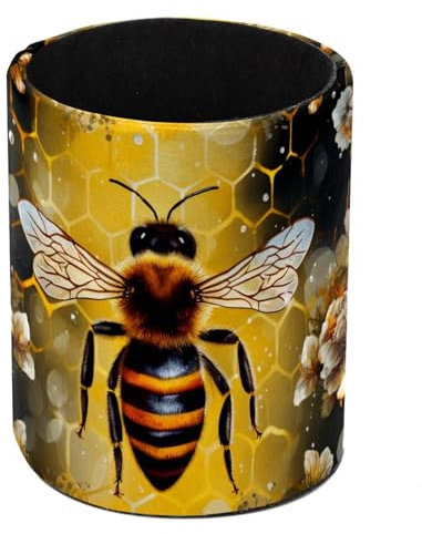 Bienenhonig Hardworking Standing Pencil Case, Cute Round Pen Holder Pouch Pencil Bag Makeup Brush Boxes for School Students Office Women Teens Girls Boys