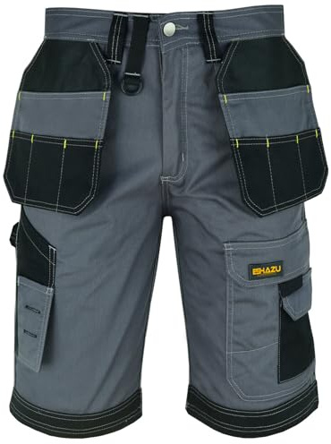 Eshazu Men's Heavy Duty Work Shorts - Safety Combat Cargo Summer Shorts with Multiple Pockets - Triple Stitched Durable Workwear - 32 - Grey