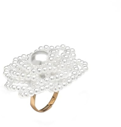 Bague De Déclaration En Forme De Boule De Perles Pour Femmes Et Filles Ton Doré, Réglable à La Main, Perles Artificielles Grappe De Perles, Bagues Ouvertes Mode Mariage, Fête De Noël, Bijoux Cadeau