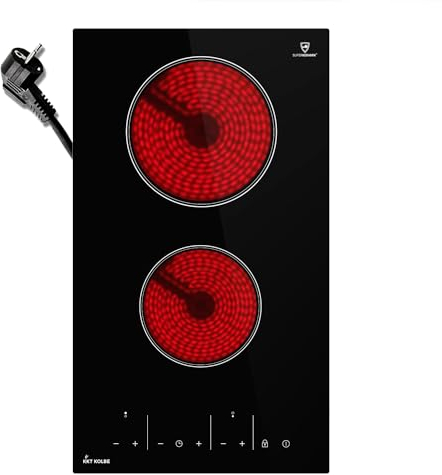 KKT KOLBE Plaque de cuisson double vitrocéramique 30 cm autonome | Vitrocéramique | 3 kW | 2 zones | 9 niveaux | Sans cadre | Minuterie | Indicateur de chaleur résiduelle | Verrouillage des touches |