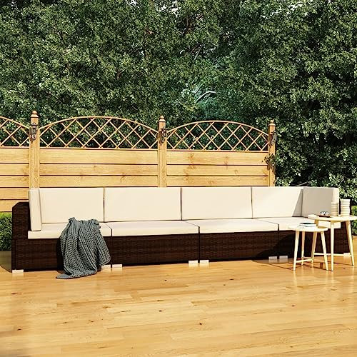 Hommdiy Garten Sofagarnitur 4-TLG. mit Auflagen 4er Sofa Couch Lounge Gartensofa Gartenmöbel Sitzgruppe Rattansofa Poly Rattan Braun und Creme,4-TLG.