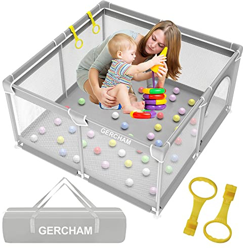 YUMBOT Parque Infantil Bebé,125x125 Corralito Bebe,Corralito Bebe Plegable Con Base Antideslizante y Malla Transpirable, Hamaca eléctrica,Parque Infantil Extraíble Bebés Para Apartamento