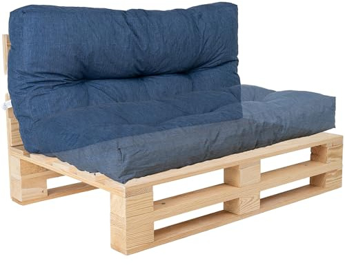 bananair - Cuscini per Pallet - Tessuto Idrorepellente e Anti-UV - Molto Confortevole, Imbottito in Schiuma - Cuscini per Divano Esterno Giardino (Cuscino di Seduta o Schienale 120x60 cm, Blu)
