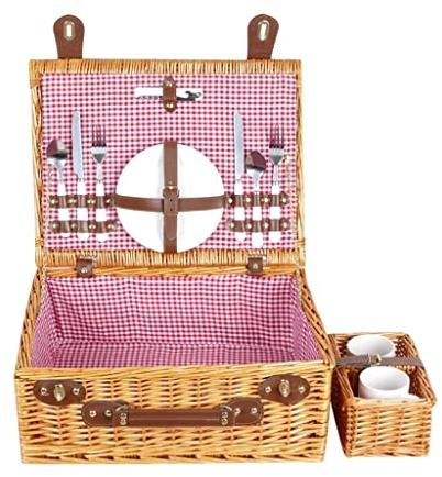 HAVVMK Picknickkorb aus Weide mit Besteck- und Becheraufbewahrungskorb Weiden-Picknickkorb für 2 Personen 45X34x18cm
