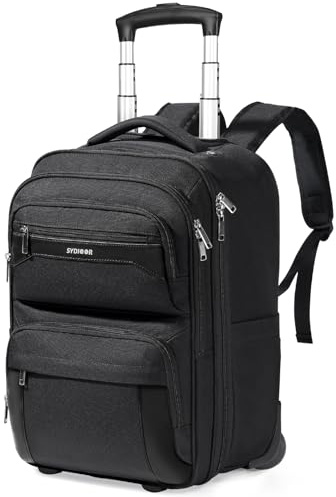 Sydioor Rollrucksack, 45 cm, Rollrucksack mit Rollen für Erwachsene, Rollgepäck, Rollrucksack, Laptop-Rucksack für Männer und Frauen, für Reisen, Business, Schwarz, Schwarz, Medium
