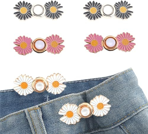 6 Stück Hosenknöpfen Versteller, Knöpfe Hosen Enger Machen ,Hosenpin Hosenbund Enger Machen,Hosenpin Kein Nähen Jeansknöpfe Für Lockere Jeans, Daisy Blumenhosen, Bundknöpfe