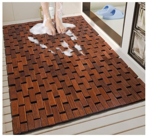 SSDH Badematte aus Bambusgewebe Badezimmerteppich aus 100% Natürlichem Bambus Faltbare Badematte Badewannenmatte rutschfeste Badematte Geeignet für Badezimmer Badewanne Dusche (Braun, M)