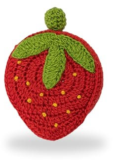Rollmaßband 150cm - Handgemachtes Maßband gehäkelt für Nähen, Schneider und Haushalt - Metermaß mit Natur- und Tiermotiven, Fair Trade (Erdbeere)
