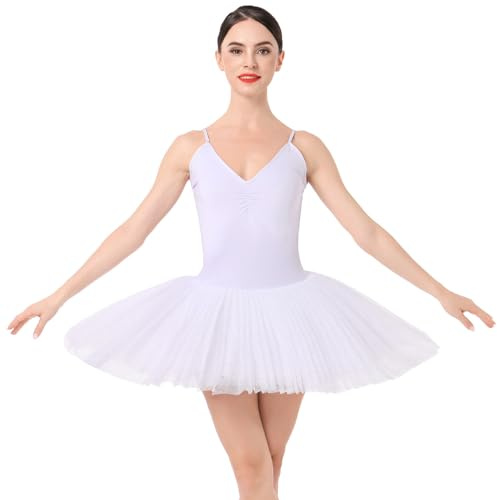 ABEHIK Robe de Ballet Tutu Sans Manche Danse Classique Femme de Couleur Unie Costume Lac des Cygnes Performance Poncho