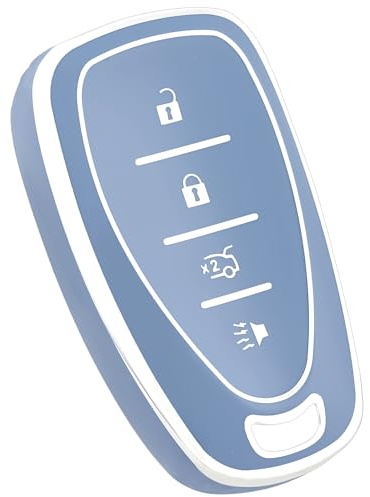 OFF WE GO for Chevy Key Fob Cover, Soft TPU Protection Key Fob Case Compatible with Chevrolet Malibu Blazer Camaro Cruze Traverse Trax Bolt Sonic Volt Equinox Spark Smart Car Key (Silver Blue)