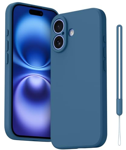 Yisica Funda con iPhone 16, Funda de Silicona con Protección de la Cámara, Forro de Microfibra Ssuave, Diseño Especial de Borde Recto, Marina Azul